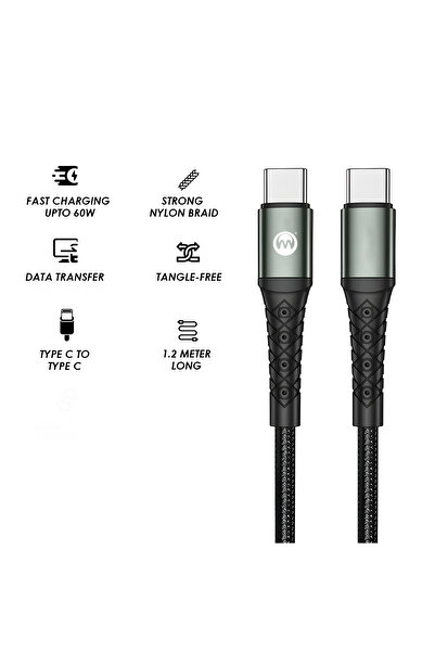 Generic Type-C to Type-C 60W PD Data Cable - 1.2M Fast Charging and Tangle-Free (Model: DCPD218T)
