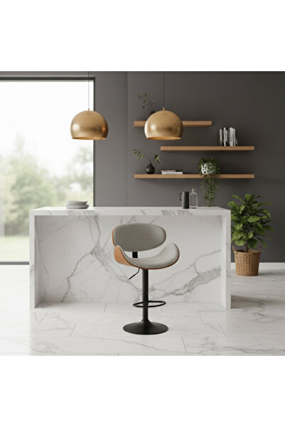 Ebticar Light Grey Fabric & Wood Bar Chair – Shell Back Design