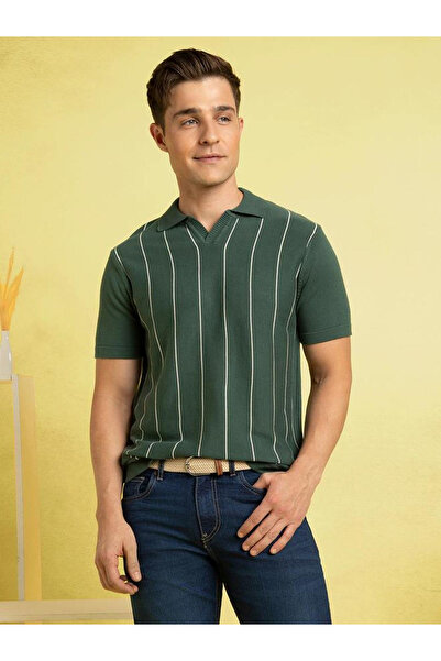 Dennis Lingo By Styli Men Green Striped Flat Knit Polo