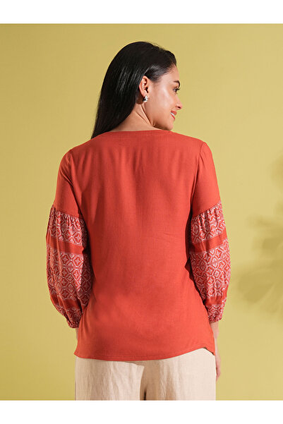 Globus By Styli Ethnic Print Gathered A-Line Workwear Tunic