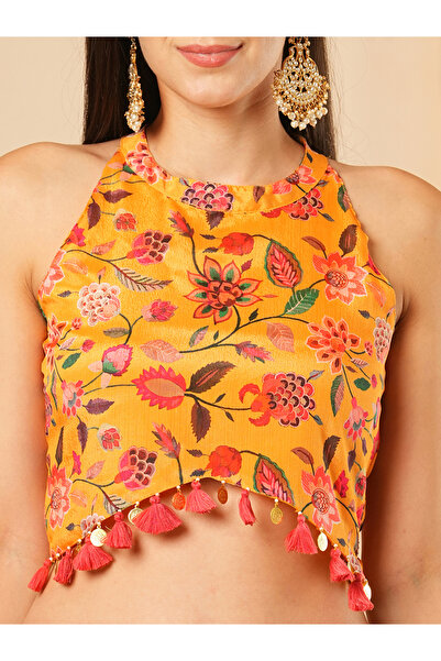 Globus By Styli Halter Neck Tassel Detail Crop Top and Maxi Skirt Co-Ords