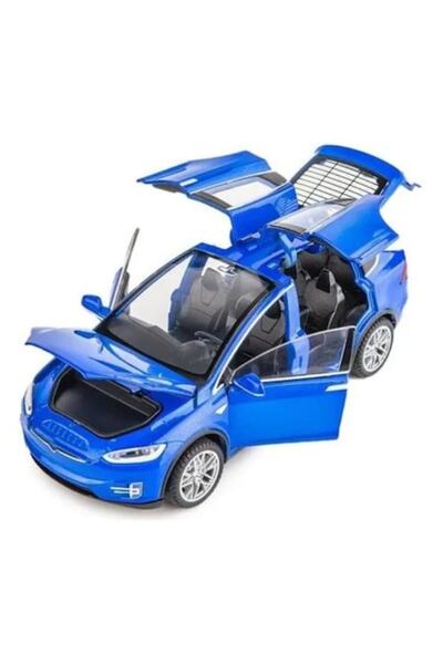 OEM Metal Toy Car Tesla 3V, 1:28 Scale, Sounds, Opening Doors/Hood/Trunk, Blue, 15 cm