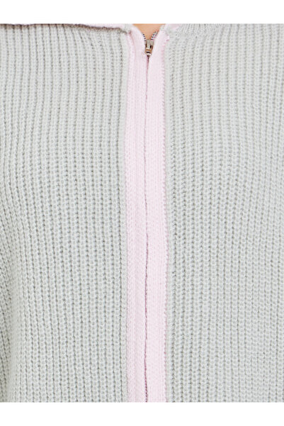 Styli Grey Ribbed Knit Zip-Up Cardigan