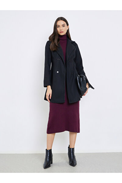 Take Two By Styli Black Solid Buttoned Long Sleeve Coat