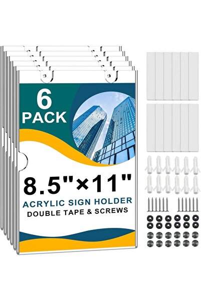 Slasa حامل لافتات أكريليك مثبت على الحائط عموديًا، بلاستيك شفاف (8.5 × 11 بوص...