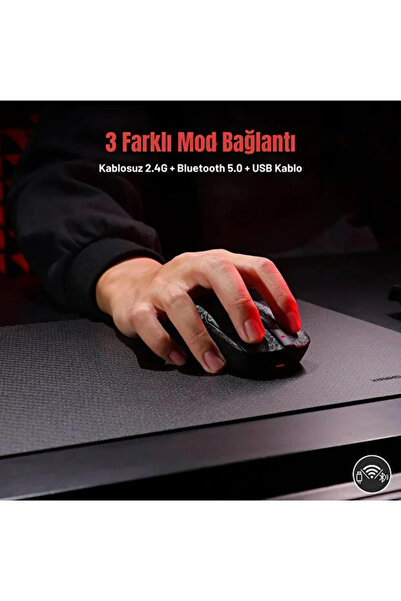 Coverzone Ajazz AJ199 Ultra Hafif Kablosuz Gaming Mouse – 58g, 12000 DPI, 3 Mod, Karbon Fiber Kabuk