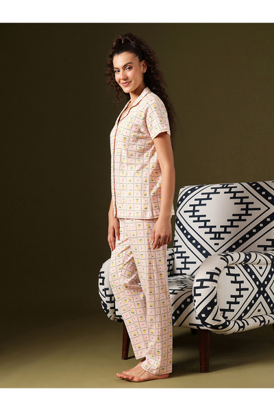 Clovia By Styli Flower Print Buttoned Shirt and Pyjama Set