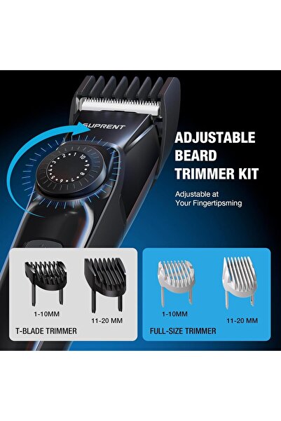 SUPRENT Beard Trimmer for Men - Waterproof Cordless Grooming Kit, 40 Lengths, 3.5H Run Time