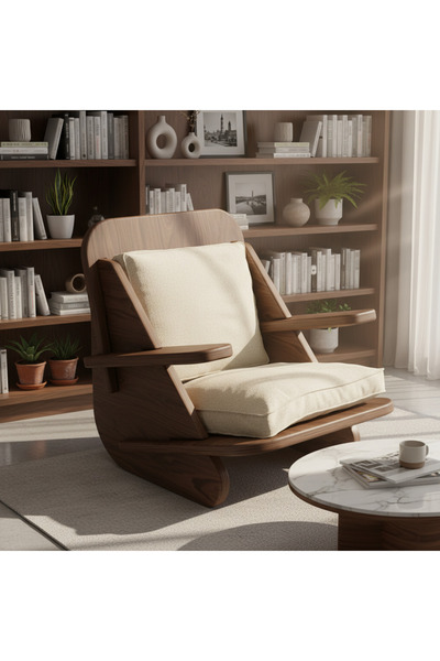 PRAKTURA STYLISH Berjer Tekli Ahşap k Ceviz Koltuk