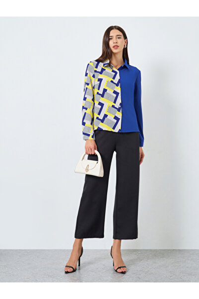 Take Two By Styli Blue Color Block Printed Long Sleeve Shirt