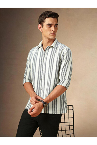 Dennis Lingo By Styli Men White Striped Spread Collar Shirt