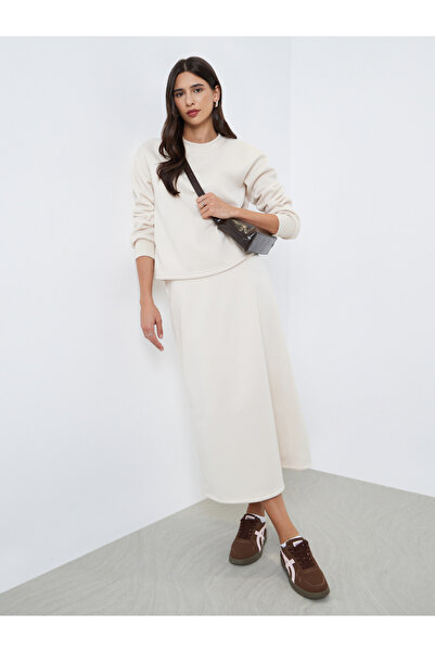 Styli Cream Round Neck Sweatshirt and Skirt Co-ords