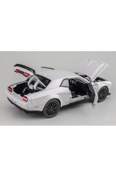OEM Metal toy car Dodge Challenger, 1:32 scale, sounds, opening doors/hood/trunk, gray, 15 cm