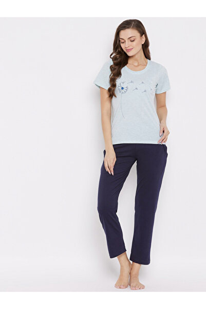 LAZZYCAT By Styli Round Neck Printed T-Shirt and Pyjama Set