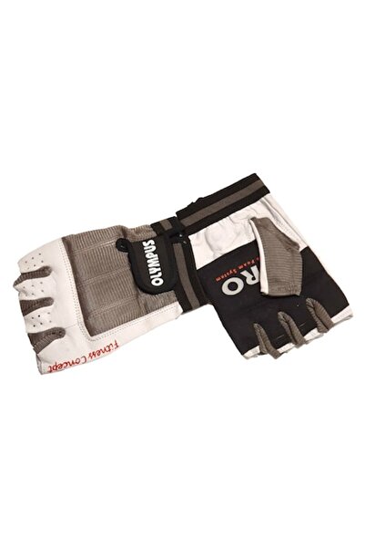 Olympus fitness training gloves, leather and spandex, white/beige/black, size S