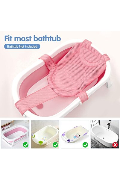 Generic Infant Bath Seat Mesh Support, Adjustable Non-Slip 5-Point Baby Bath Mat (0-6 months) - Pink