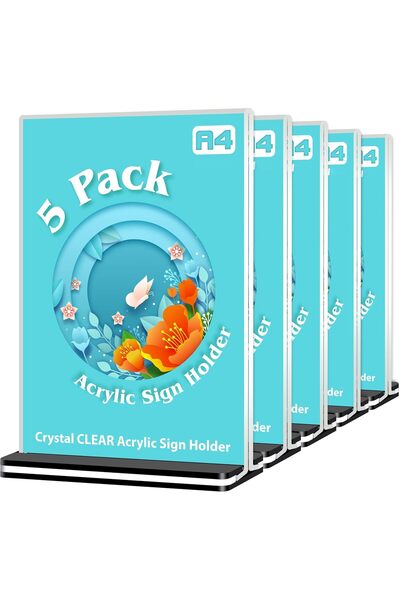 Slasa حامل لافتات أكريليك (21 × 14.28 سم) 5 قطع حامل عرض على شكل حرف T مزدوج الجوانب