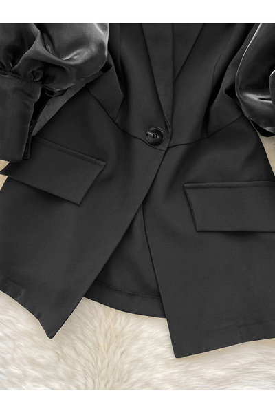 Take Two By Styli Black Puff Sleeve Slim Fit Blazer