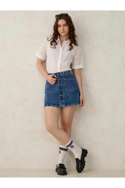 Outzidr By Styli White Schiffli Sleeve Crop Shirt