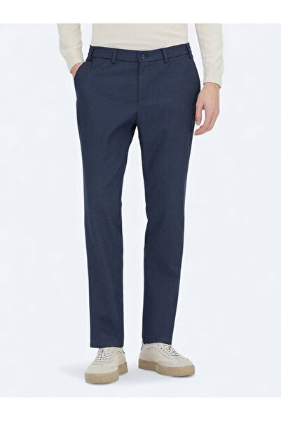 Kip Navy Blue Straight Woven Fitted Fit Classic Trousers