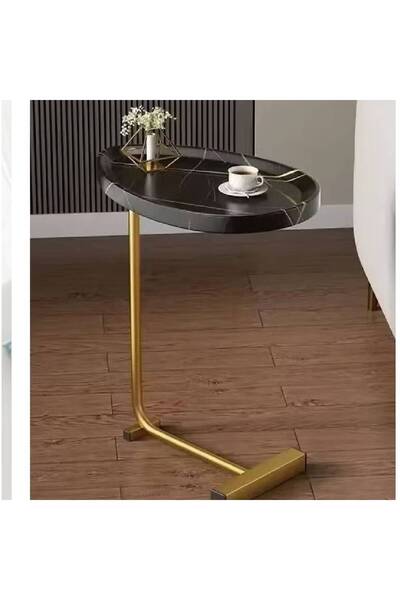 NKX طاولة جانبية مقعرة ذات سطح أسود محكم + إطار ذهبي للديكور المنزلي