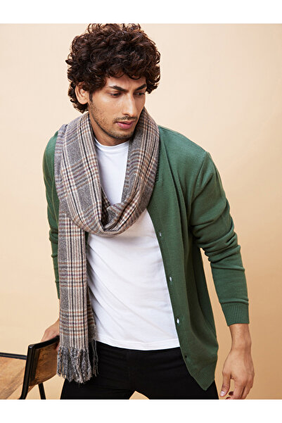 Globus By Styli Men Green Mock Collar Acrylic Cardigan