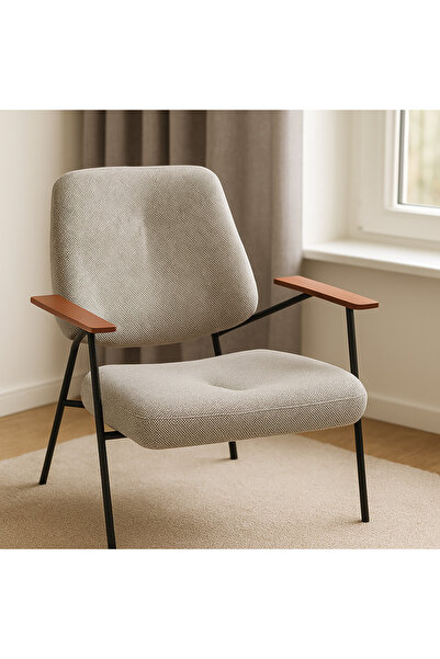 Ebticar Light Grey Fabric Armchair with Wooden Arms – Soft, Modern Aesthetic
