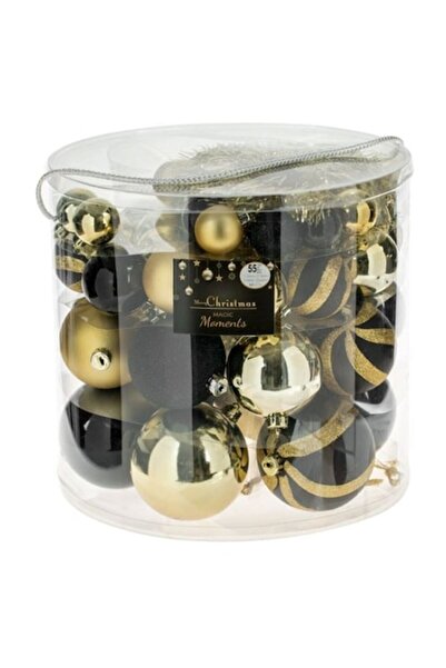 AB HOMES Set Globuri de Crăciun, Negru și Auriu, Mat/Strălucitor/Sclipici, 4–...