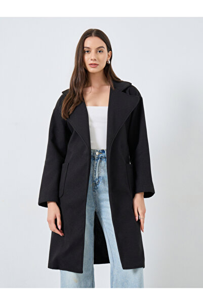 Take Two By Styli Black Regular Fit Wool Like Midi Coat