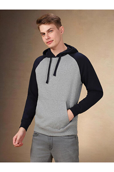 Dennis Lingo By Styli Men Grey Color Block Pullover Hoodie