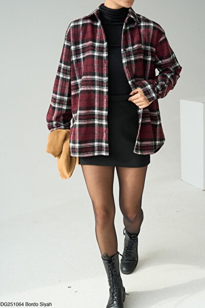 My Blog Burgundy - Black Plaid Shirt - 251064