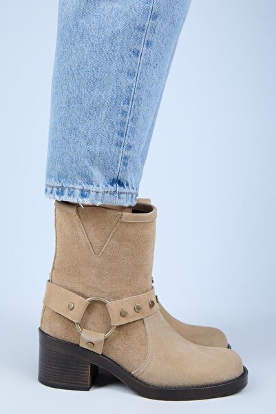 Manijero (Lukka) Women's Genuine Leather Biker Trock Sand Boots