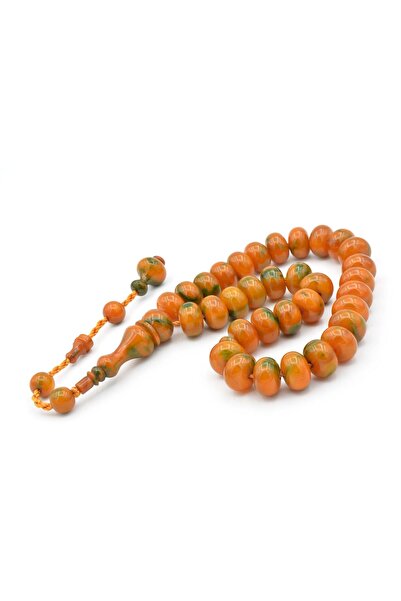 Murty99 Ahmet Emin Made Wheel-Cut Orange Green Crimped Amber Prayer Beads