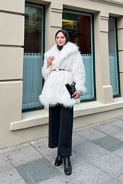 LOCCO Γυναικείο παλτό με λεπτομέρεια με ζώνη δαχτυλίδι εκρού