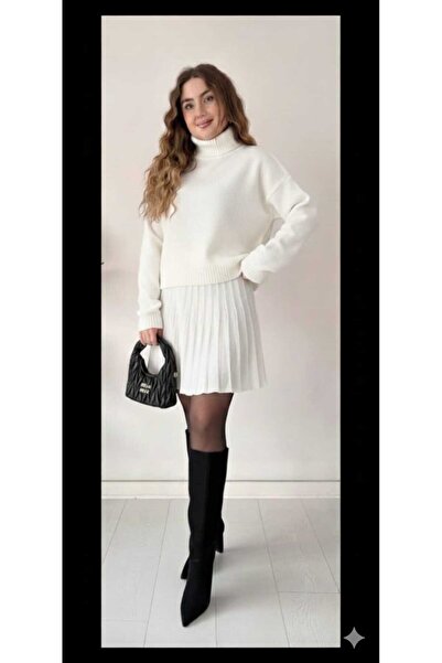 Cemre Life New Deux Women's Fleece-Lined Pleated Sweater Skirt Knitwear Set
