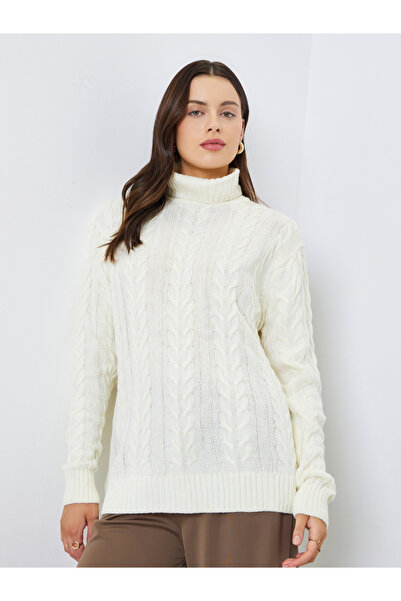 Styli Off White Cable Knit Roll Neck Sweater