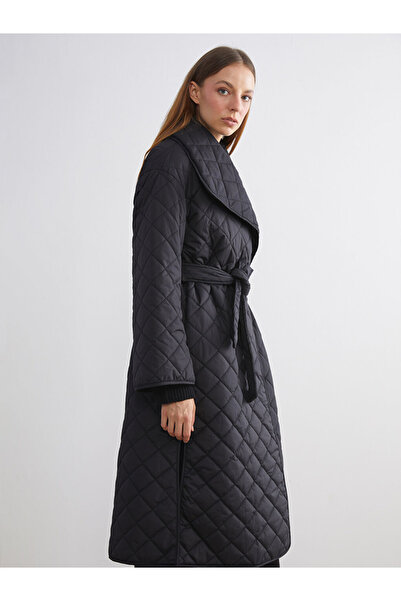 LC Waikiki Modest Black Jacket Collar Quilted Women's Puffer Coat