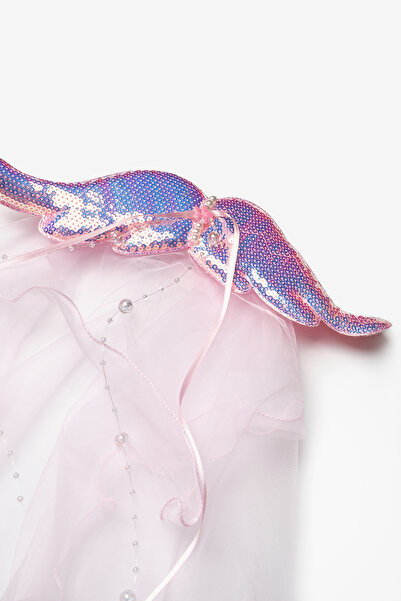 Le Mabelle Pink Sequin Pearl Detailed Wing Figure Girl's Clip Buckle