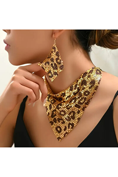 set.up Shawl Model Leopard Armor Design Necklace Earring Set