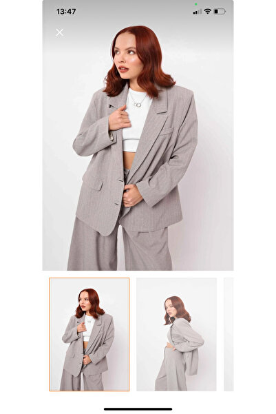 Genel Markalar Dökümlü çizgili etiket detaylı blazer ceket