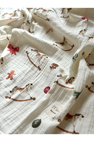 MİLNA BABY&KİDS 100% Cotton Two-Layer Christmas Muslin Blanket - New Year's Fairy Tale Patterned Blanket 90*110cm