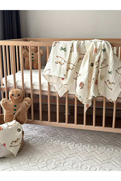 MİLNA BABY&KİDS 100% Cotton Two-Layer Christmas Muslin Blanket - New Year's Fairy Tale Patterned Blanket 90*110cm