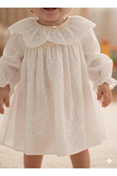 BİLGEN Style Girl's Dress with Collar and Embroidered Details