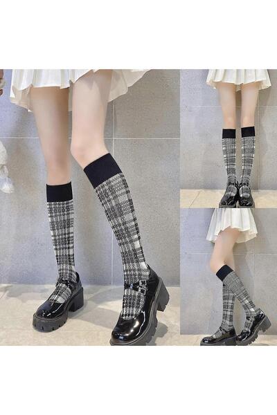 OEM Benobby kids Maid Cute Lolita Socks Tube Long Socks Women Girl Knitted Plaid Cotton Knee High