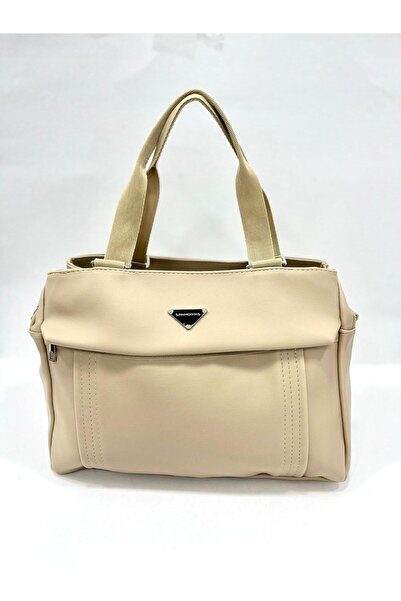 Sanmorris حقيبة يد وكتف نسائية من الجلد الصناعي باللون البيج الداكن مكونة من 5 أقسام وحزام متقاطع قابل للتعديل