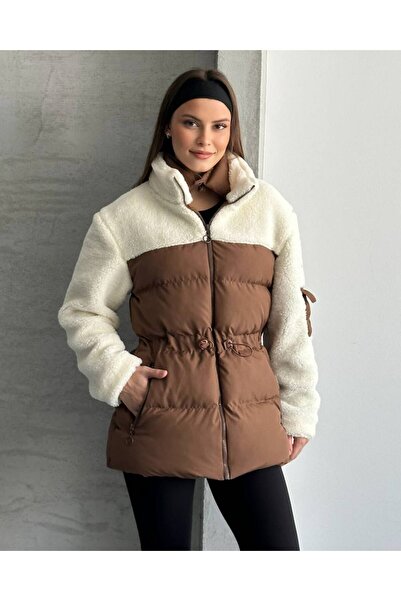 ZF BUTİK Plush Detailed Puffer Coat with Elastic Waist