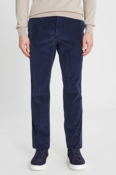 ALTINYILDIZ CLASSICS Ανδρικό παντελόνι σε μπλε ναυτικό βαμβακερό εφαρμοστό στενή εφαρμογή με πλαϊνή τσέπη, βελούδινο ελαστικό casual παντελόνι