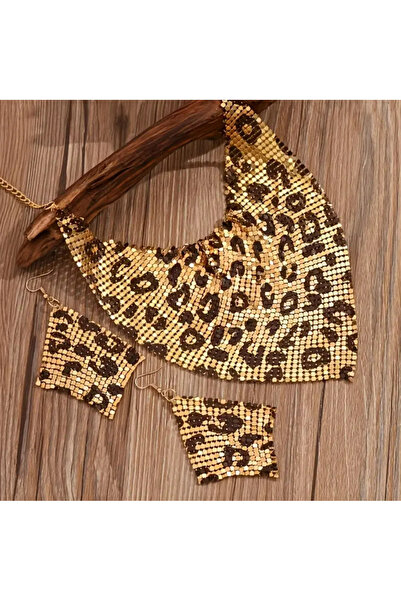 set.up Shawl Model Leopard Armor Design Necklace Earring Set