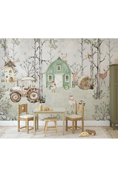 Tasarım Çiftlik Temalı Traktör Çiftlik Hayvanları Orman Doğa Çocuk Odası Duva...