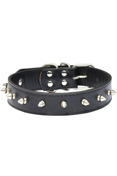 VERK Spiked dog collar, black, eco-leather